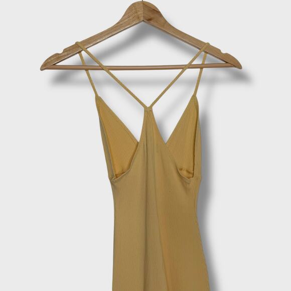 Reformation Ria XS Yellow Ribbed Racerback Mini Dress | Trendy Bodycon Core - Picture 6 of 7
